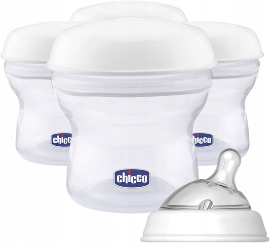 CHICCO recipiente pentru lapte 4 x 150 ml + suzetă cu capac