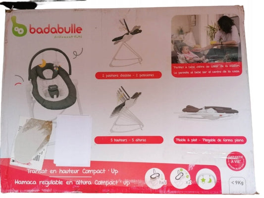 BADABULLE Compact Up regulowany bujaczek leżaczek, składany leżaczek dla niemowląt 0-6 mies., 0-9 kg