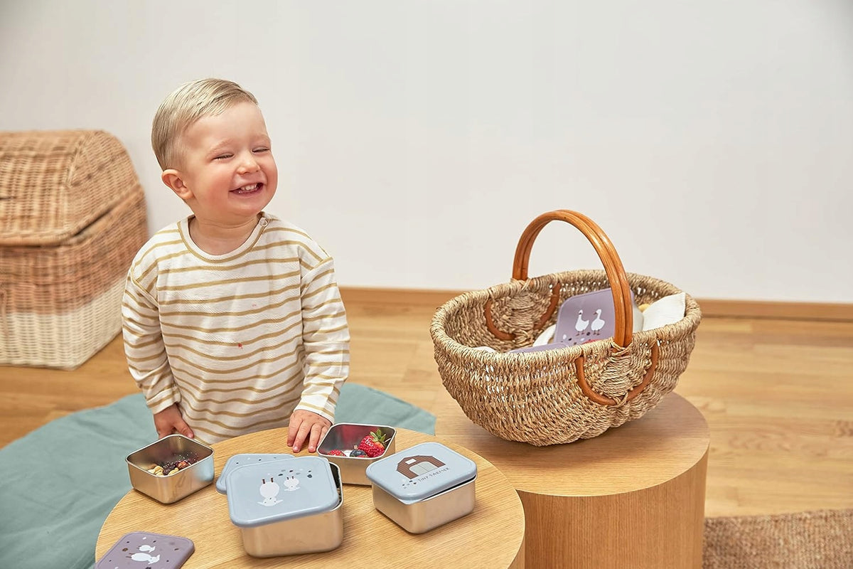LASSIG Snackbox stalowe PUDEŁKA NA PRZEKĄSKI x3, liliowe, do szkoły i na spacer
