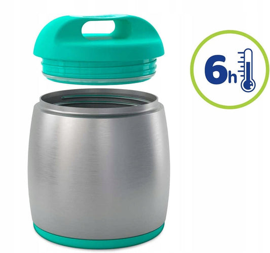 CHICCO termos ze stali 350 ml 6h, zielono-metaliczny pojemnik termiczny ze stali nierdzewnej dla dziecka