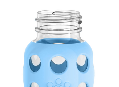 LifeFactory szklana butelka z etui 120 ml 3 m+ smoczek 1
