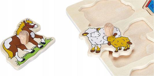 GOKI drewniane puzzle wtykowe 9 elementów 20,3 x 29,9 cm FARMA