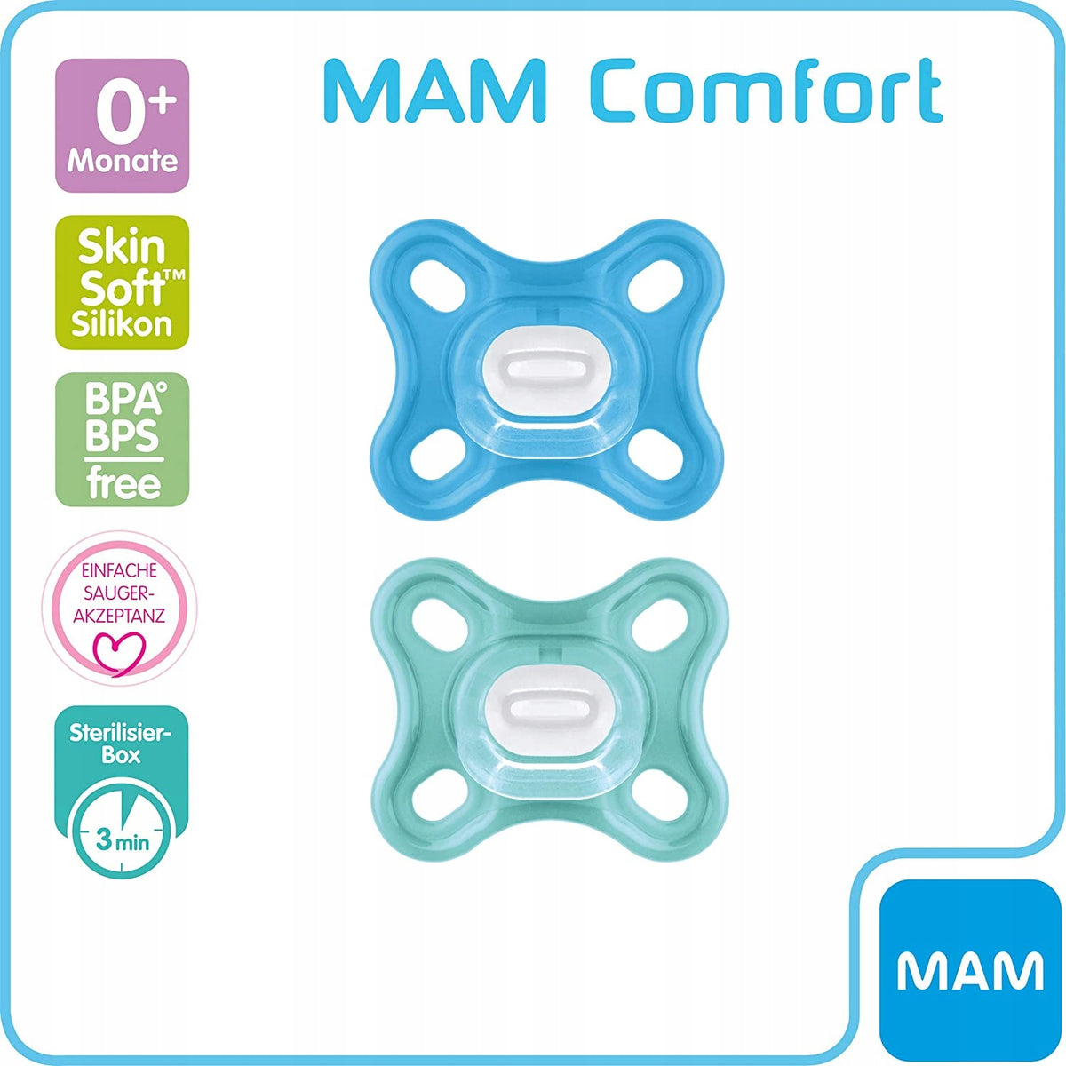 MAM COMFORT-fopspeen voor prematuren en pasgeborenen x2 0 mnd+