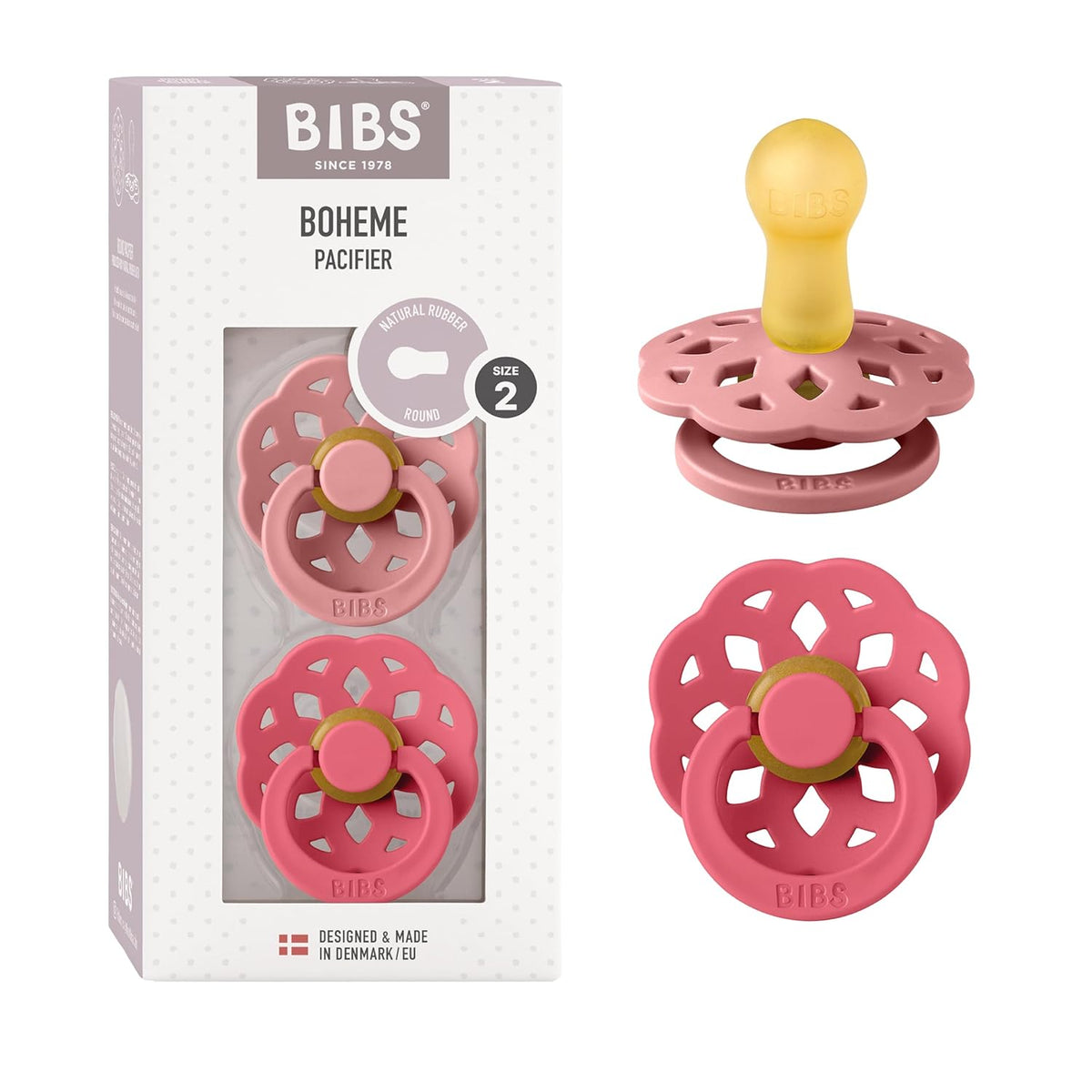 BIBS BOHEME 2 RUBBER PACIFIERS, round