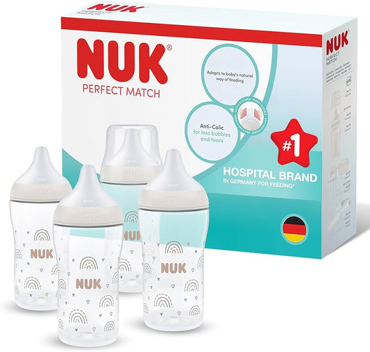 NUK Perfect Match butelki antykolkowe 260 ml 3m+ x4, zestaw 4 butelek do karmienia