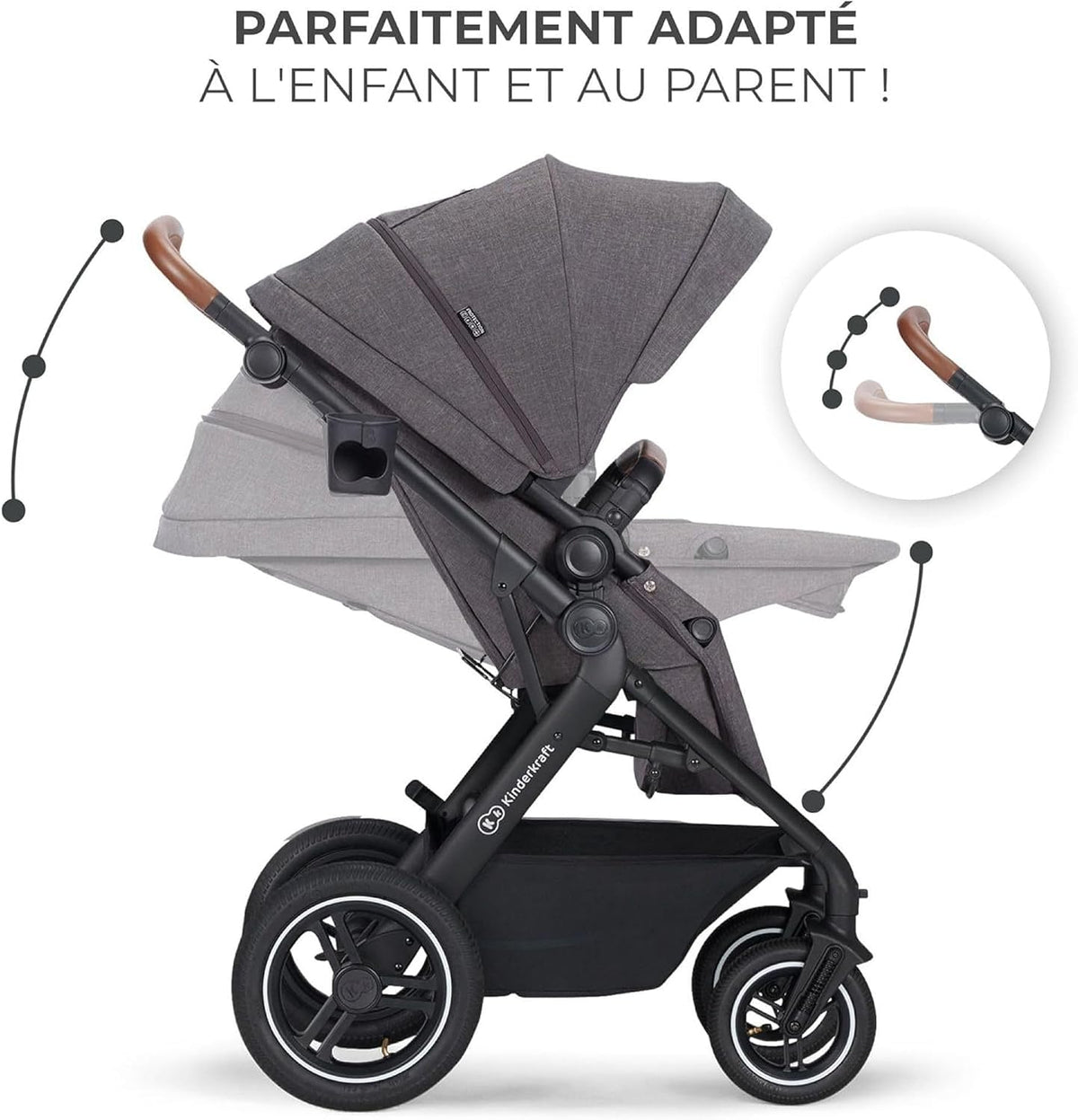 KINDERKRAFT B-TOUR 3i1 multifunktionel barnevogn op til 22kg + MINK PRO autostol
