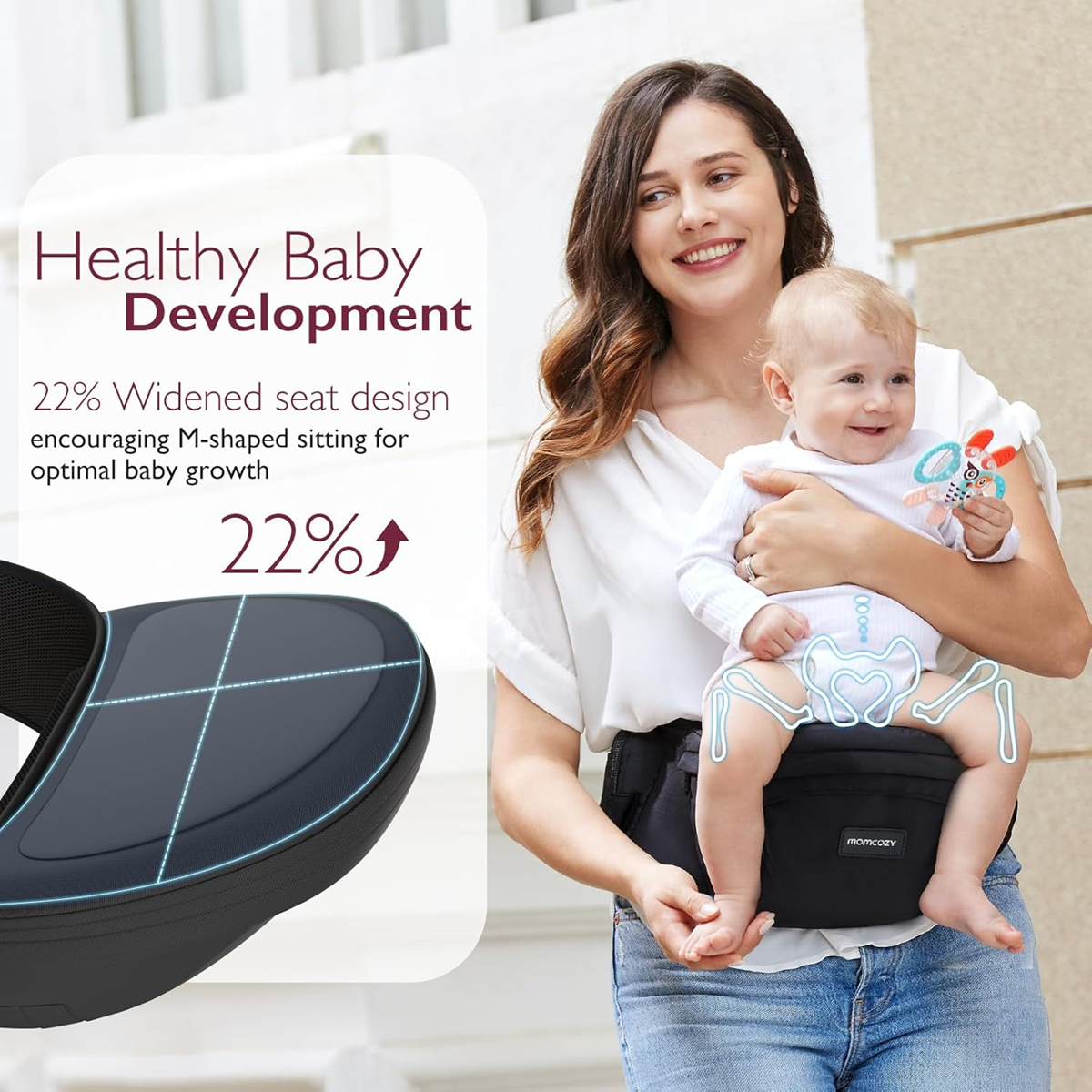 MOMCOZY csípőhordozó babahordozó ülés 0–36 hónap méret M