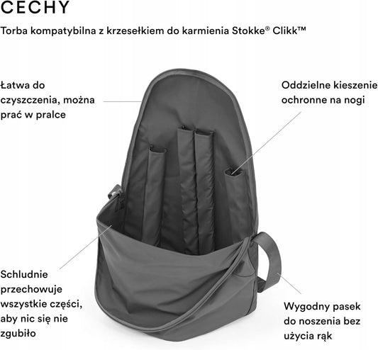 STOKKE CLIKK torba na krzesełko do karmienia szara z kieszeniami, uchwytem do noszenia i łatwa do prania