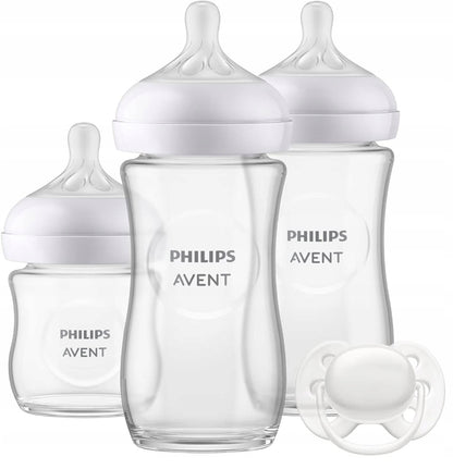 PHILIPS AVENT Natural Response conjunto de 3 biberões de VIDRO + chupeta