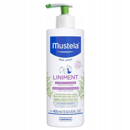 MUSTELA Liniment emulsja z pompką 400ml delikatnie oczyszcza i chroni skórę dziecka, z oliwą z oliwek