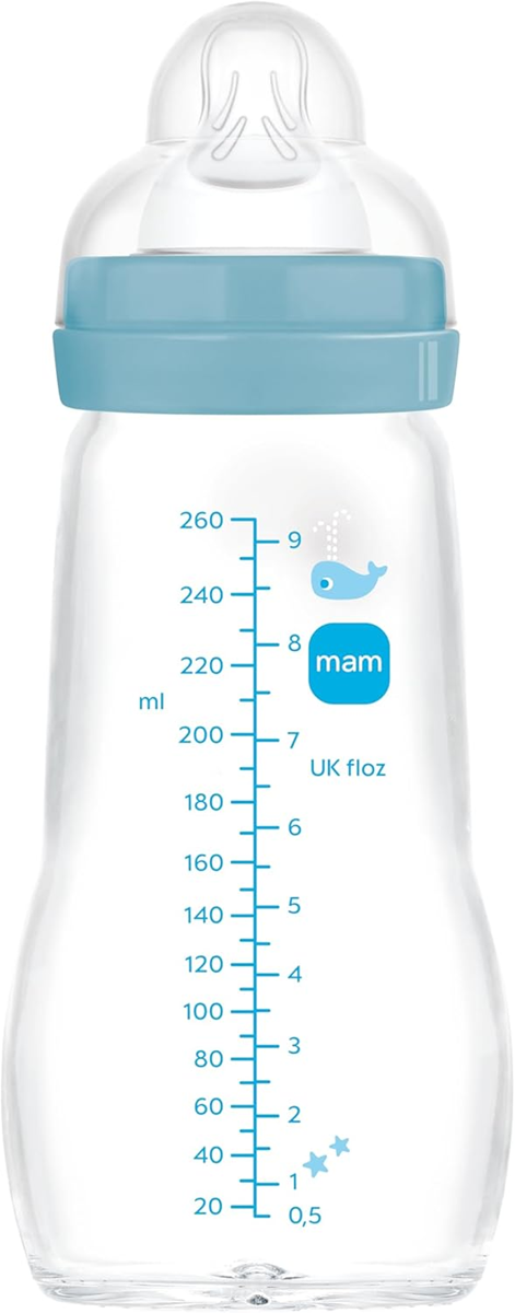 MAM Feel Good biberon din sticlă 260 ml tetină 1 debit lent 0+