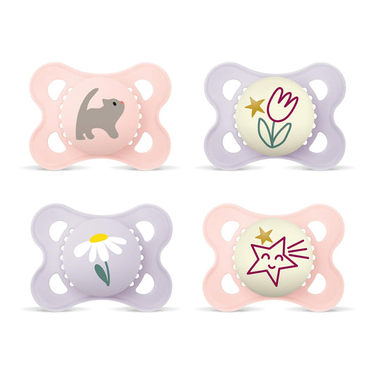 MAM Original smoczki uspokajające Day&Night 0-6m x4 ŚWIECĄCE, zestaw 4 kolorowych smoczków SkinSoft silikon