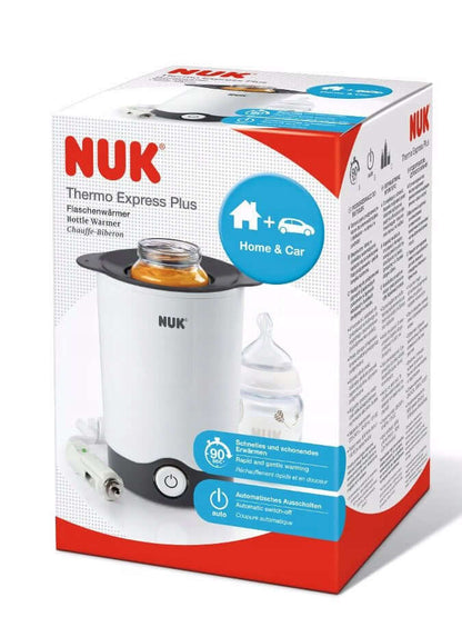 NUK Thermo Express Plus podgrzewacz do butelek biało-czarny, do domu i auta, szybkie podgrzewanie w 90 sekund