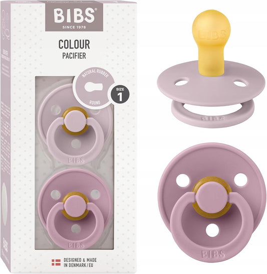 BIBS COLOUR smoczki uspokajające 2pack kauczuk 0-6msc, różowe smoczki natural rubber, size 1