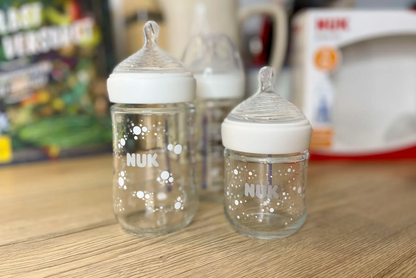 NUK Nature Sense sæt med 3 glasflasker + sut 0+