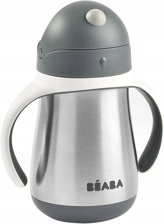 BEABA kubek niekapek ze słomką STALOWY 250 ml