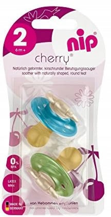 NIP CHERRY smoczek uspokajający x2 6msc+ - lateksowe smoczki 2 szt., bez BPA, 6 m+.