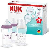 NUK Perfect Match butelki antykolkowe 260 ml 3m+ x3 – zestaw 3 butelek do karmienia z systemem antykolkowym