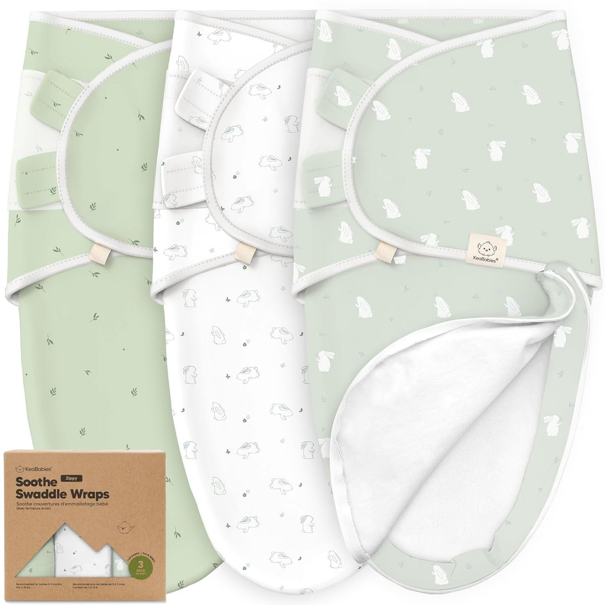 KEABABIES swaddle, sleep sack x3