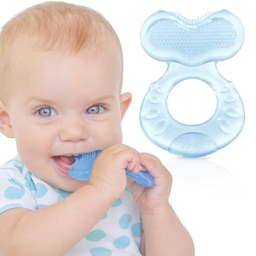 NUBY Teethe-eez silikonowy gryzak z etui niebieski 3m+ dla niemowlęcia, miękki gryzak do masażu dziąseł