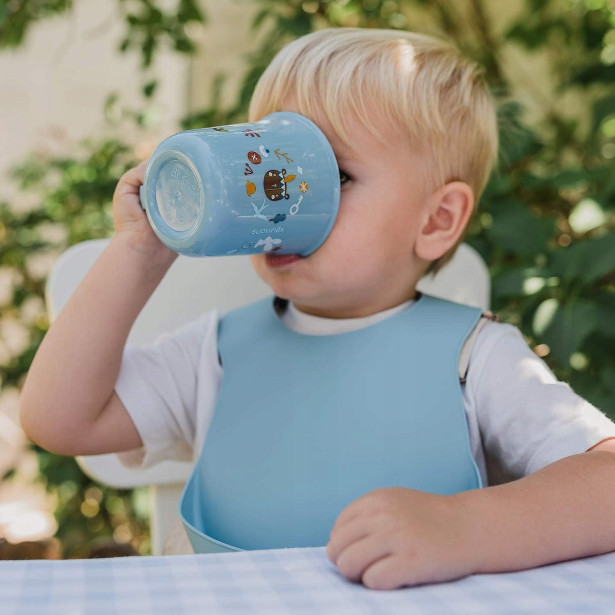 SUAVINEX zestaw naczyń talerzyk kubek łyżeczka 3el.