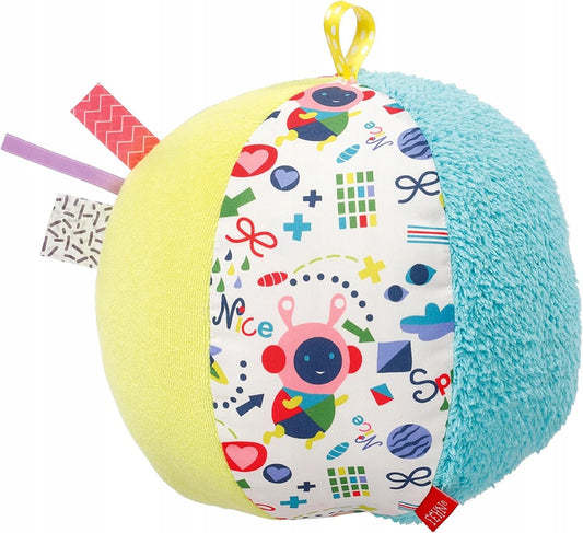 FEHN Color piłka materiałowa z dźwiękiem 16cm kolorowa piłka sensoryczna z metkami, dla niemowląt