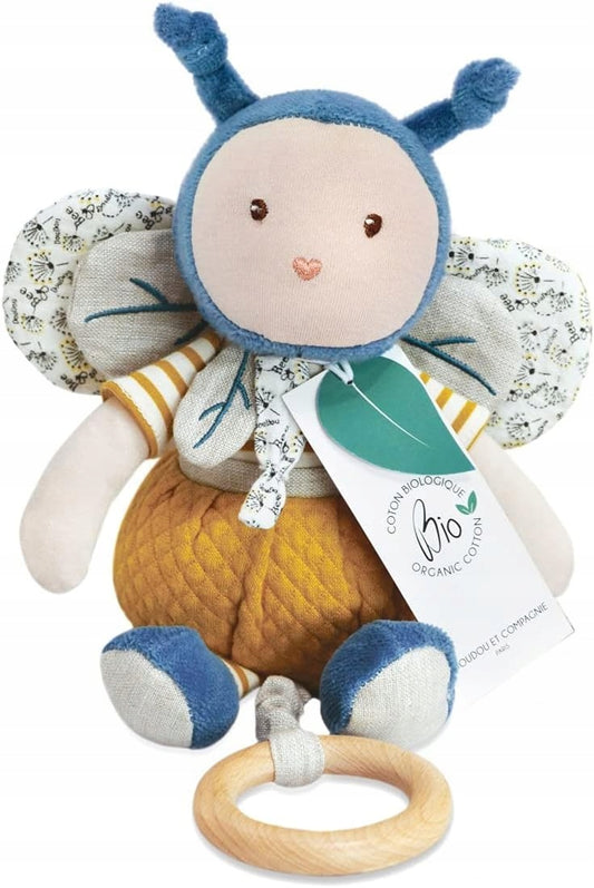 DOUDOU et COMPAGNE Pszczeli Pyłek bawełniana PRZYTULANKA z POZYTYWKĄ 24 cm, pluszowa zabawka z gryzakiem