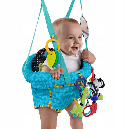 BRIGHT STARTS skoczek futrynowy DELUXE dla niemowląt, kolorowy skoczek z zabawkami, 6 m+, do 12 kg