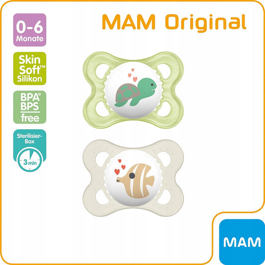 MAM ORIGINAL Beruhigungssauger x2 0-6 Monate + FEHN Schnuller-Kuscheltuch