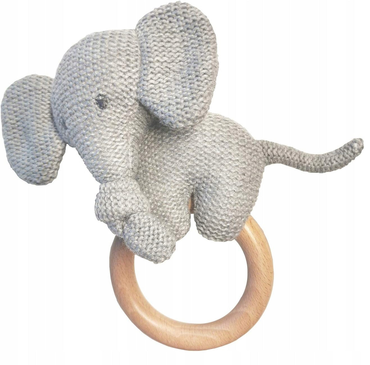 NATTOU katoenen-houten grijpspeeltje bijtring met rammelaar OLIFANT TEMBO 15 cm