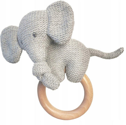 NATTOU katoenen-houten grijpspeeltje bijtring met rammelaar OLIFANT TEMBO 15 cm