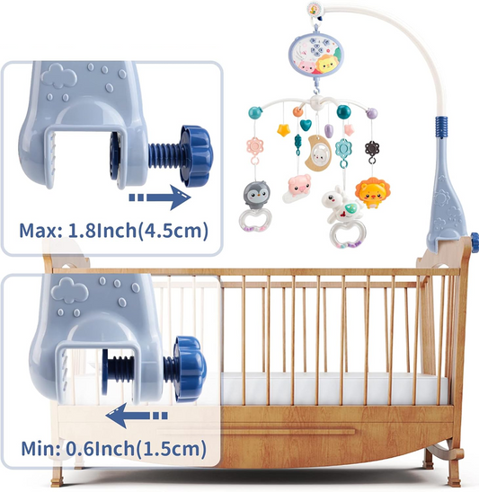 AMY & BENTON mobile avec boîte à musique et projecteur pour lit bébé + télécommande