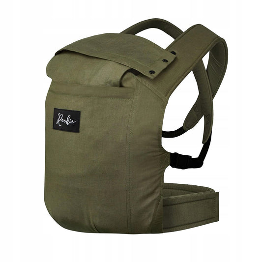 ROOKIE nosidełko ergonomiczne 3-15kg ORGANIC, khaki, miękkie nosidło premium dla aktywnych rodziców