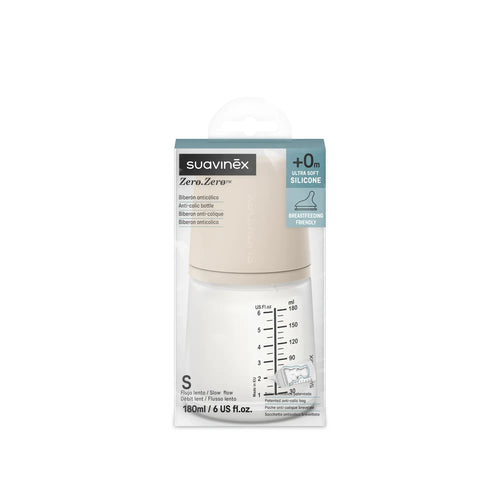 Suavinex Zero Zero antikolik-sutteflaske 180 ml S Light – bag- og sidevisning